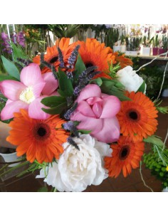 lotus flowers, white peonies, orange germs and spikes of flowering